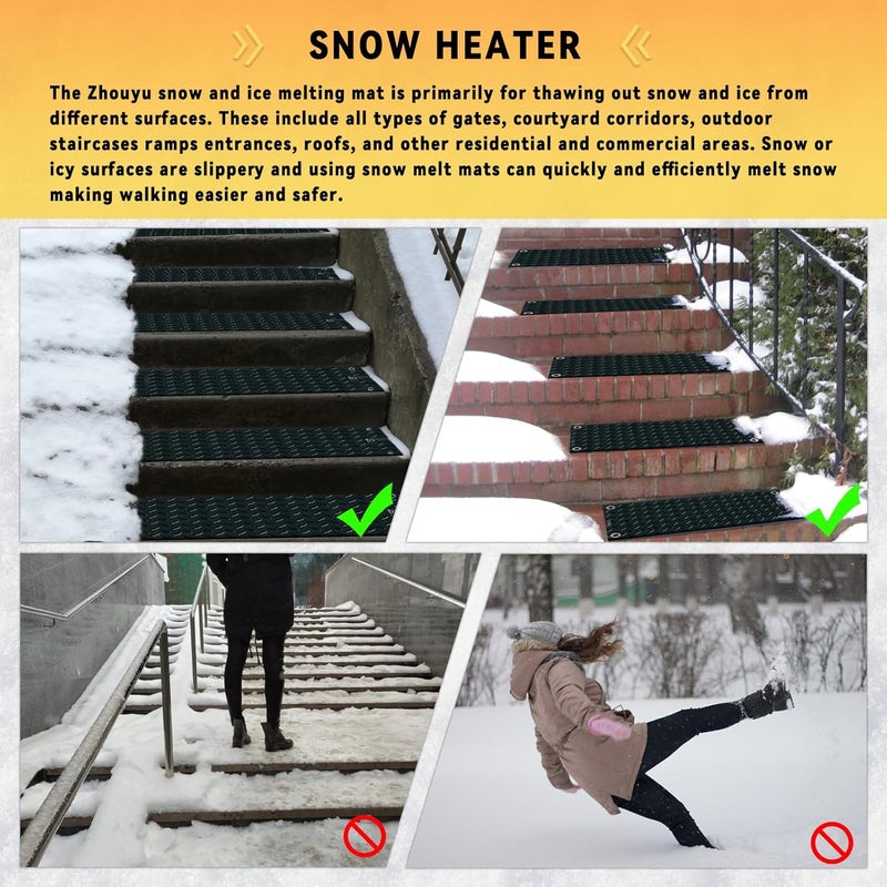 BUAEL Snow Melting Walkway Mat 3 Pcs, 10" X 30" Snow & Ice Melting Mat Slip-Proof Rubber Heated Mat, Doors, Courtyard corridors, Outdoor, Stairs, ramps, entrances, Roofs(3, Black) - Image 3